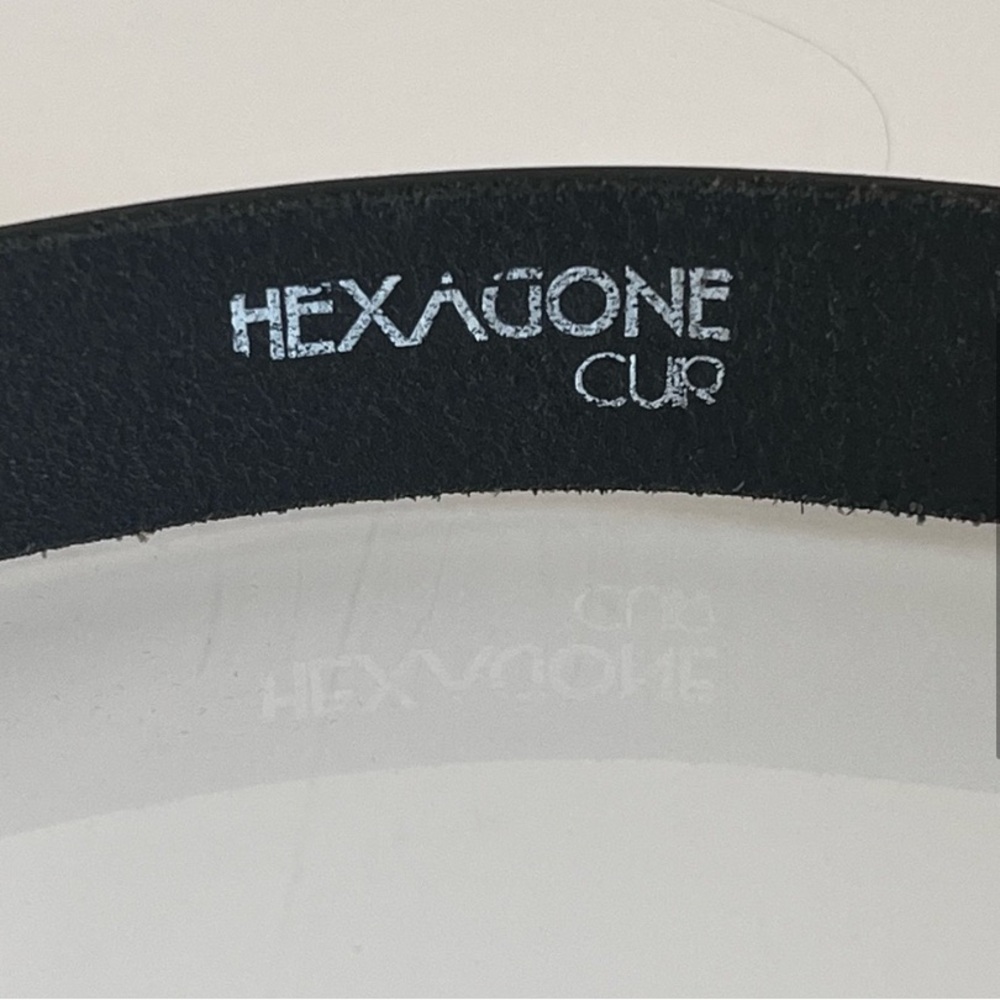 HEXAGONE CUR | Black & silver retro size large leather belt - Picture 4 of 9